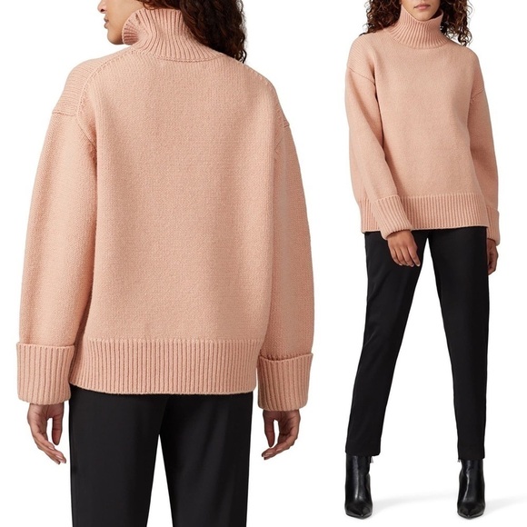 VICTORIA BECKHAM Pale Pink Oversized‎ Wool Funnel Neck Chunky Sweater Size M - Picture 3 of 12